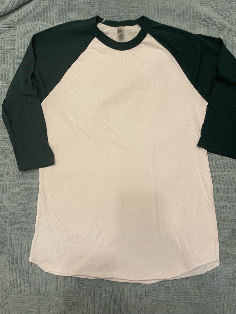 Two-Tone Raglan Baseball Tee in White and Dark Green